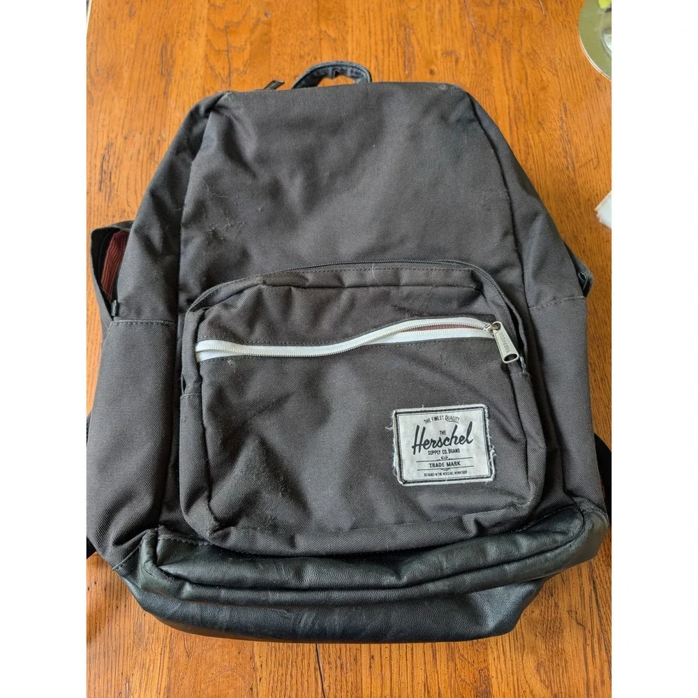 Herschel Supply Co Settlement Backpack Black Canvas Faux Leather Bottom Classic